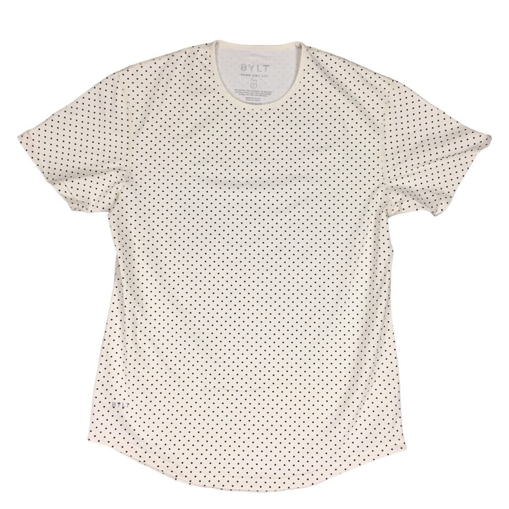 BYLT  Drop Cut Short Sleeve Tee Lux S/S Polka Dot Ivory Black  Mens Size L